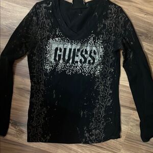Guess Black Graphic Long Sleeve Hoodie